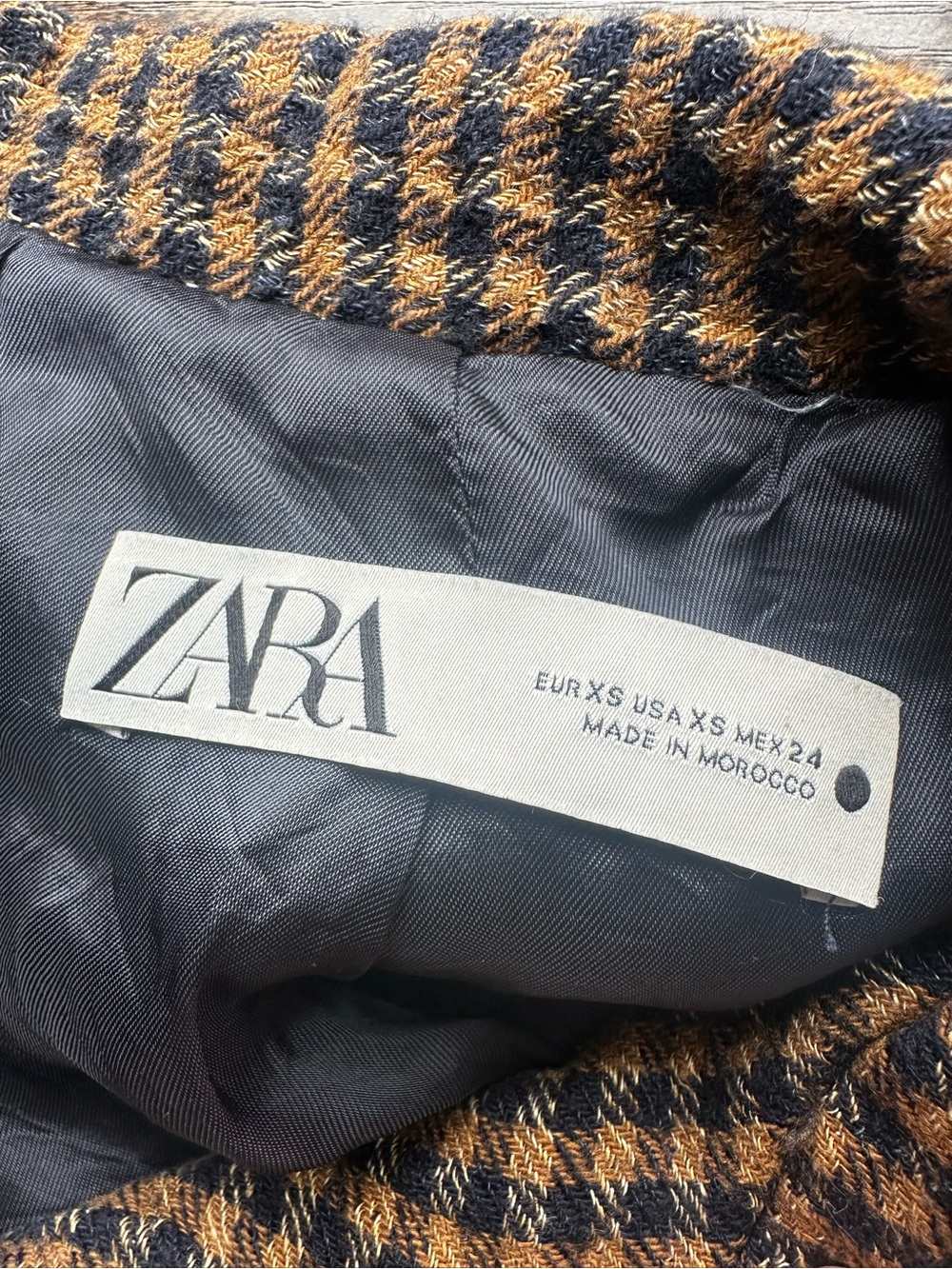 Zara Houndstooth Long Button Up Coat - Brown XS - Picture 8 of 10